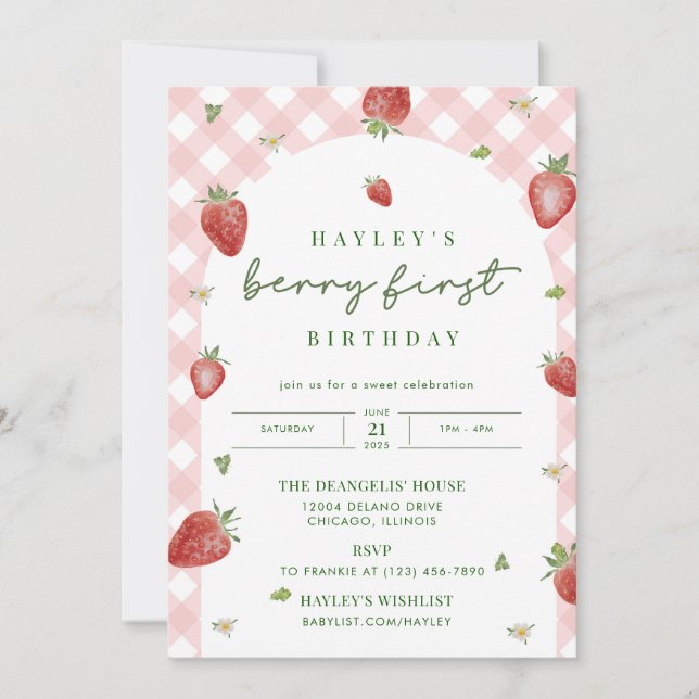 Invitación de Berry First Birthday (Anverso)