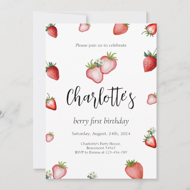 Invitación de Berry First Birthday (Anverso)