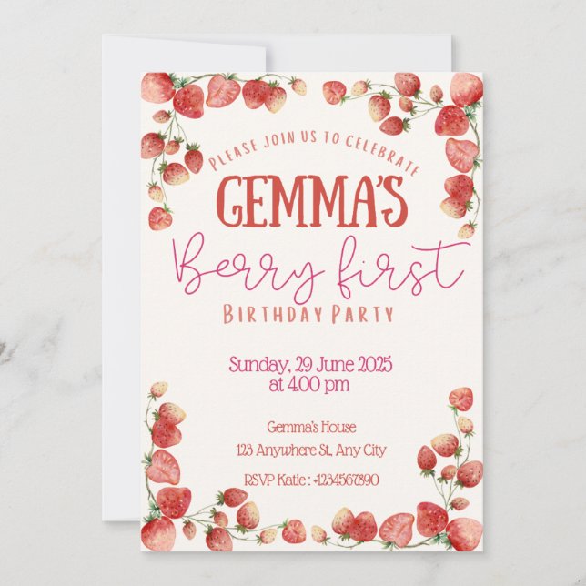 Invitación de Berry First Birthday (Anverso)