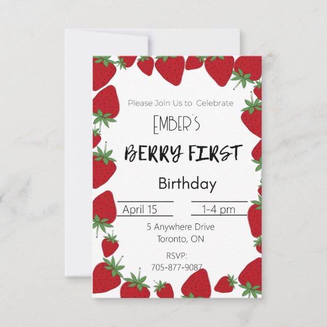 Invitación de Berry First Birthday (Anverso)