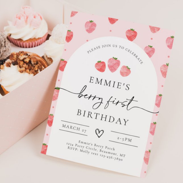 Invitación de Berry First Birthday | Fresa (Subido por el creador)