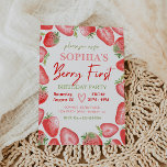 Invitación de Berry First Birthday | Fresa<br><div class="desc">Invitación a Berry el primer cumpleaños. ¡Listo para ser personalizado por usted!</div>