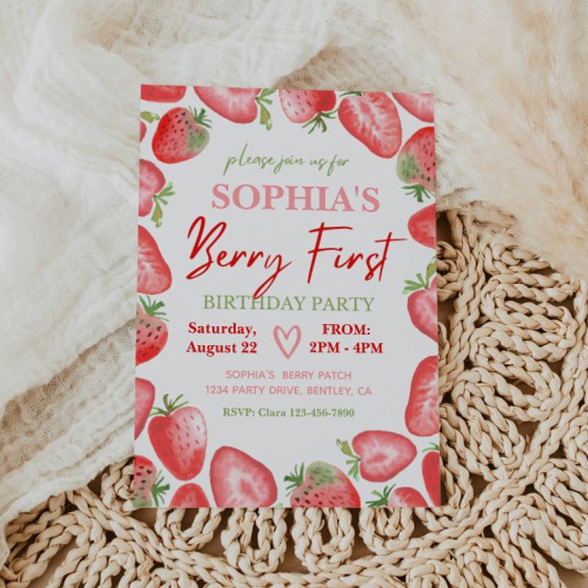Invitación de Berry First Birthday | Fresa (Subido por el creador)