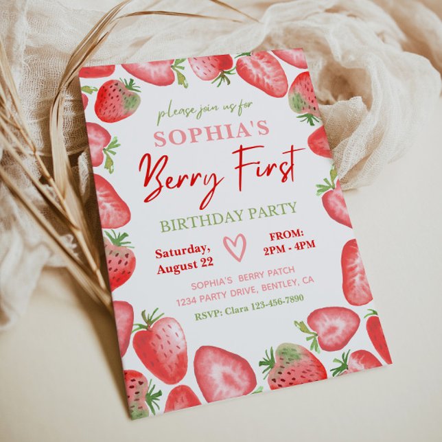 Invitación de Berry First Birthday | Fresa (Subido por el creador)