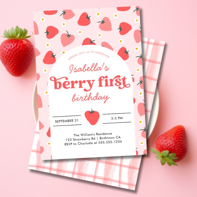 Invitación de Berry First Birthday Fresa (berry first pink girl 1st birthday invitation)