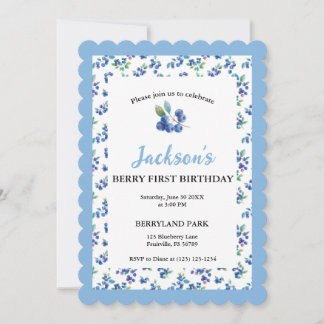 Invitación de Berry First Birthday Watercolor Blue