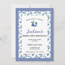 Invitación de Berry First Birthday Watercolor Blue
