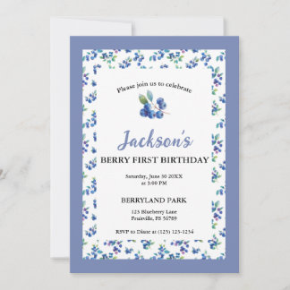 Invitación de Berry First Birthday Watercolor Blue