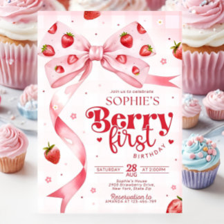 Invitación de Berry Primer Cumpleaños Fresa Birthd