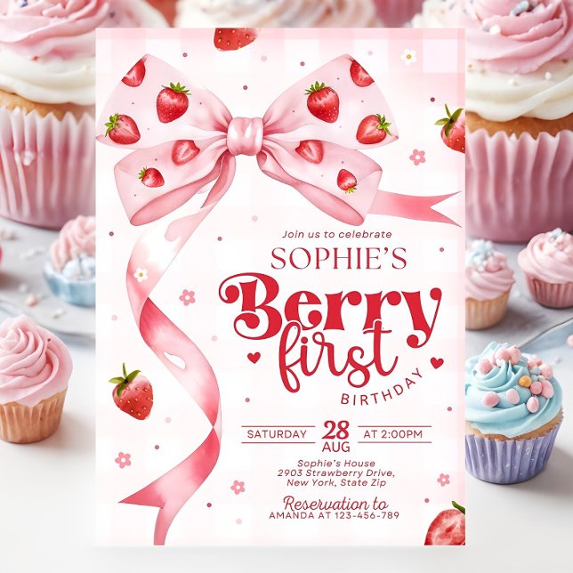 Invitación de Berry Primer Cumpleaños Fresa Birthd (Subido por el creador)