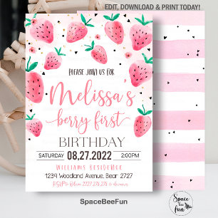 Invitación de Berry Primer Cumpleaños Fresa Birthd