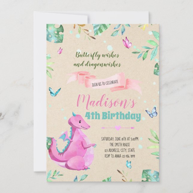 invitación de besos de mariposa y deseos de dragón (Anverso)