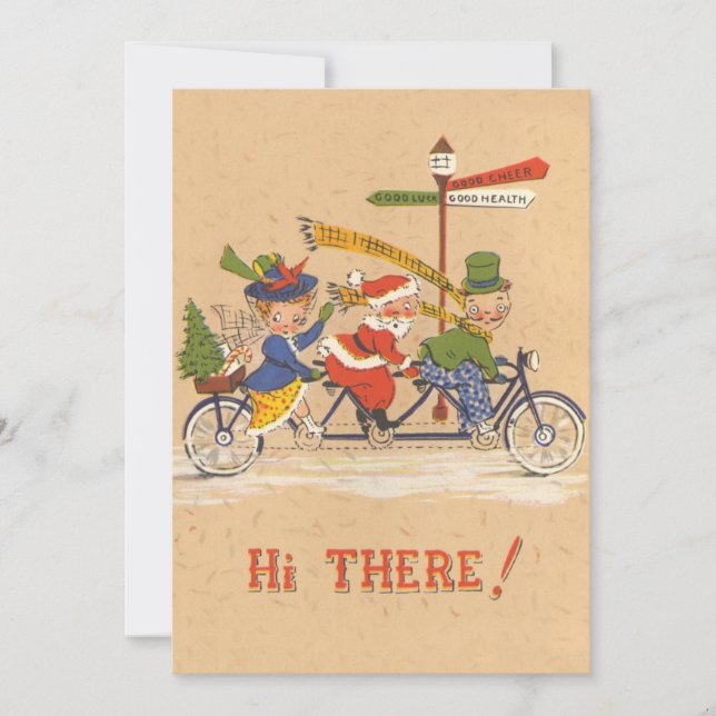 Invitación de bicicleta vintage de Navidad, Santa  (Anverso)