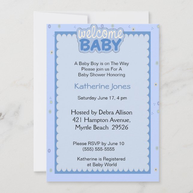 Invitación de bienvenida a Baby Boy Shower (Anverso)