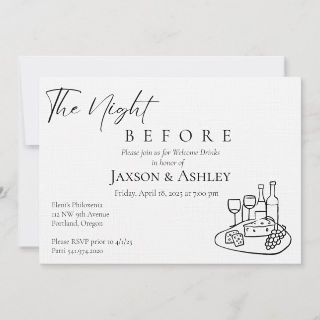 Invitación de bienvenida a bebidas de boda minimal (Anverso)