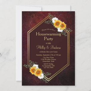 Invitación de bienvenida a casa Burgundy Gold Flor