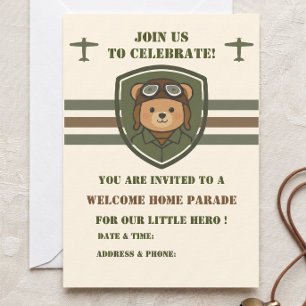 Invitación de bienvenida a casa para el oso aviado