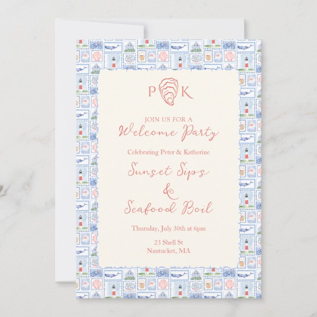 Invitación de bienvenida a la fiesta de Nantucket (Anverso)
