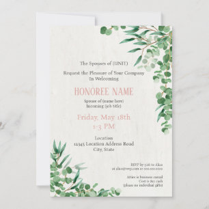 Invitación de bienvenida de cónyuge militar verde