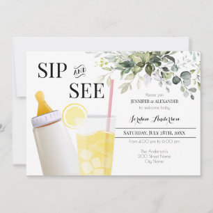 Invitación de bienvenida de Sip y See Greenery par