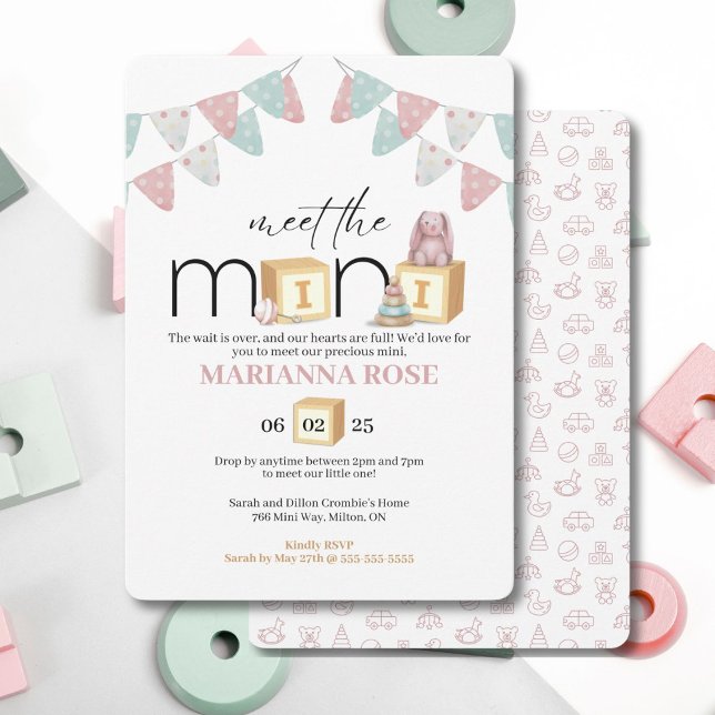 Invitación de bienvenida para el Mini Pink Baby (Adorable invitation to introduce your newborn with a special gathering)