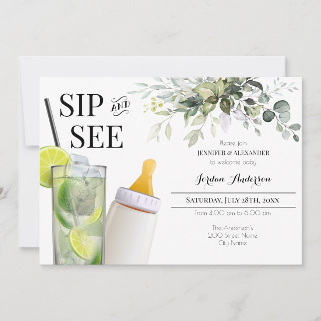 Invitación de bienvenida para tomar y ver al bebé (Anverso)