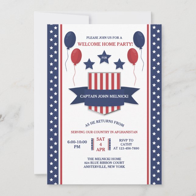 Invitación de Bienvenida Rojo Blanco y Azul a Casa (Anverso)