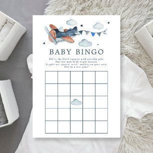 Invitación de bingo de bebé con acuarela de avión 