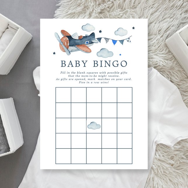 Invitación de bingo de bebé con acuarela de avión  (Subido por el creador)