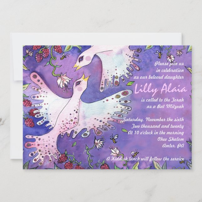 Invitación de Birds & Bees Bat Mitzvah (Anverso)