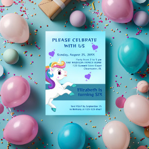 Invitación de BIrthday Verde azulada de Unicorn
