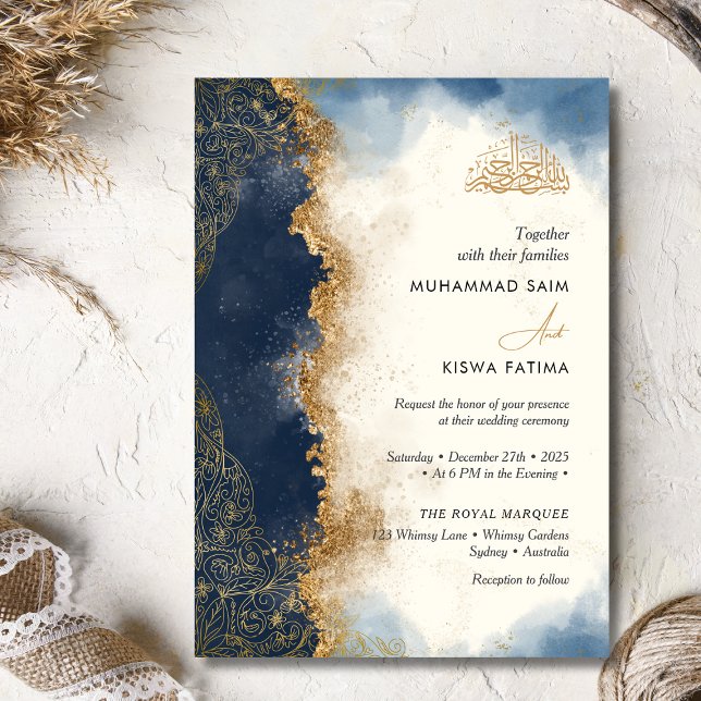 Invitación de Bismillah Nikah, purpurina azul real (Subido por el creador)