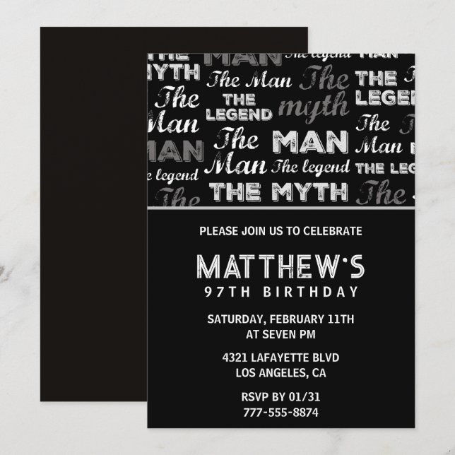 Invitación de Black 97th por cumpleaños Leyenda de (Anverso / Reverso)
