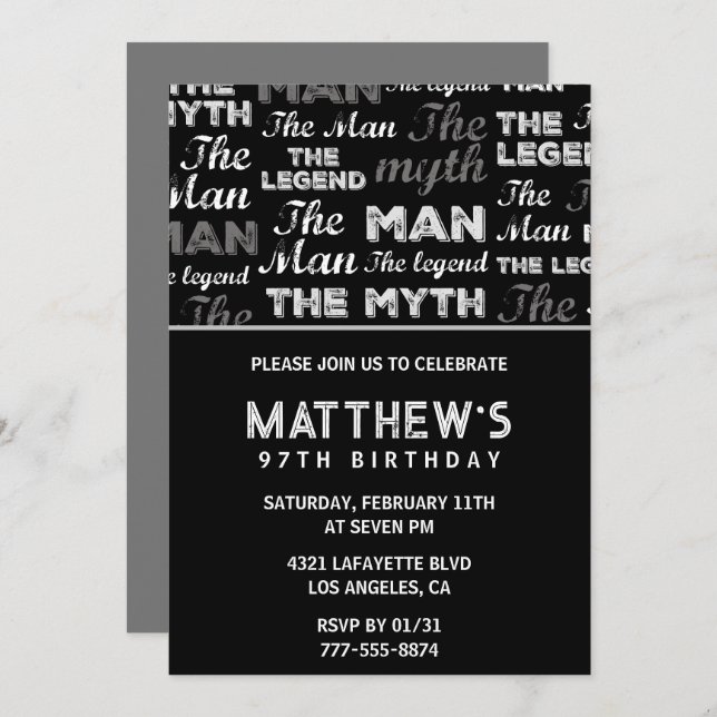 Invitación de Black 97th por su cumpleaños Diverti (Anverso / Reverso)