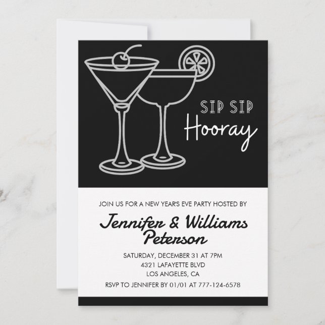 Invitación de Black New Year's eve Cocktail (Anverso)