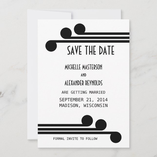 Invitación de Black Simple Deco Chic para guardar  (Anverso)
