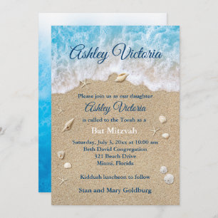 Invitación de Blue Beach Waves Bat Mitzvah