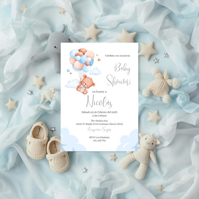 Invitación de Blue Bear Spanish Baby Shower Boy (Subido por el creador)