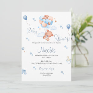 Invitación de Blue Bear Spanish Baby Shower Boy