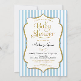 Invitación de Blue Boy Baby Shower con franjas ele