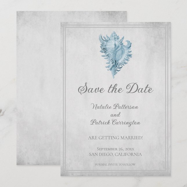 Invitación de Blue Conch Shell para guardar la fec (Anverso / Reverso)
