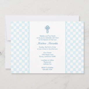 Invitación de Blue Gingham con Cross