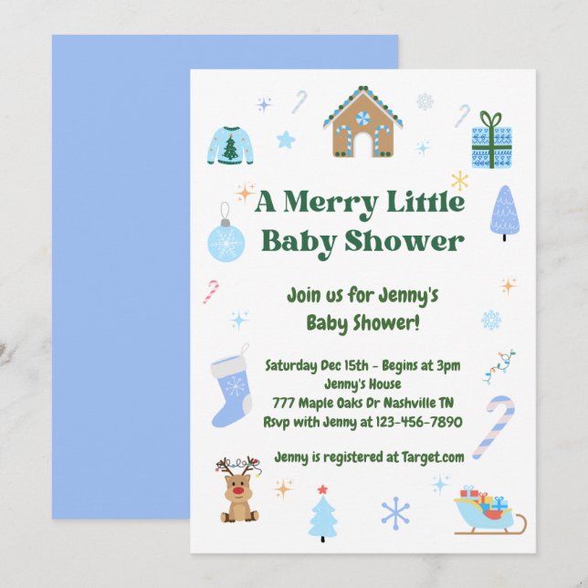 Invitación de Blue Merry Little Baby Shower Boy (Anverso / Reverso)