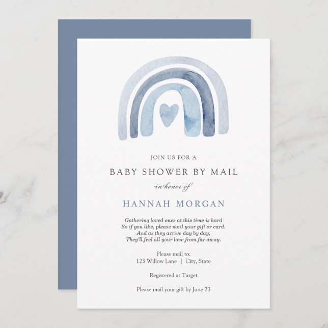 Invitación de Blue Rainbow Baby Shower por correo (Anverso / Reverso)