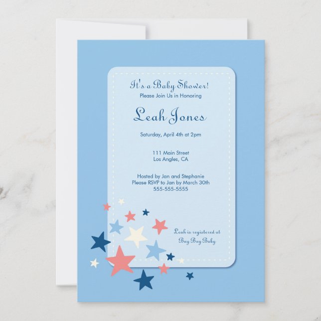 Invitación de Blue Stars Boy Baby Shower (Anverso)