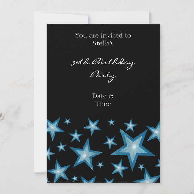 Invitación de Blue Stars negro vertical (Anverso)