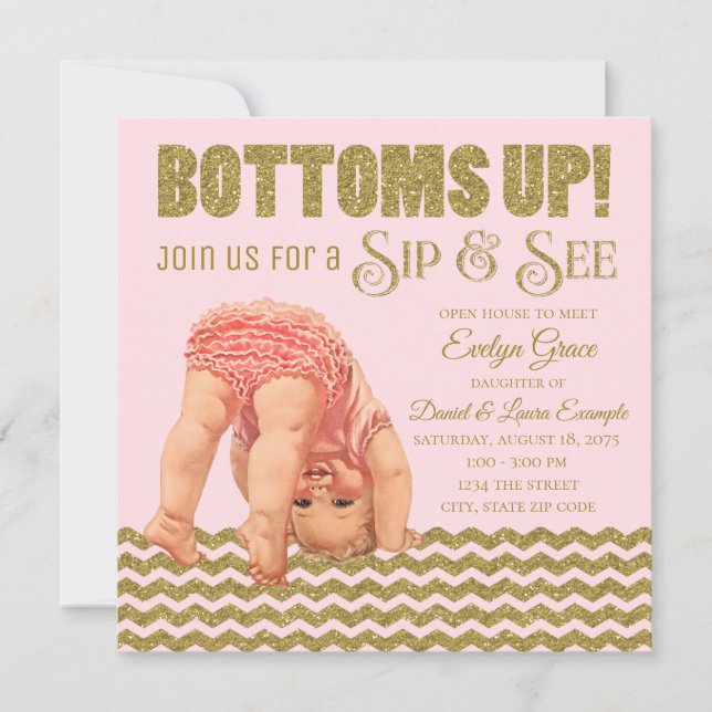 Invitación de Blush Pink Gold para Chicas para Bri (Anverso)