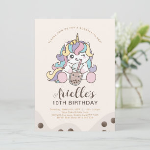 Invitación de Boba Bubble Milk Tea de Unicornio Mi