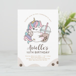 Invitación de Boba Bubble Milk Tea de Unicornio Mi