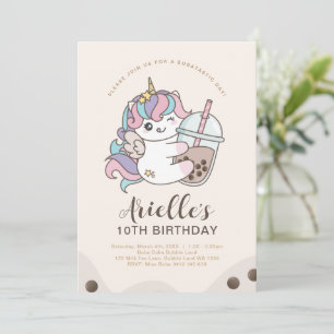 Invitación de Boba Burbuja de Leche Té Unicornio M